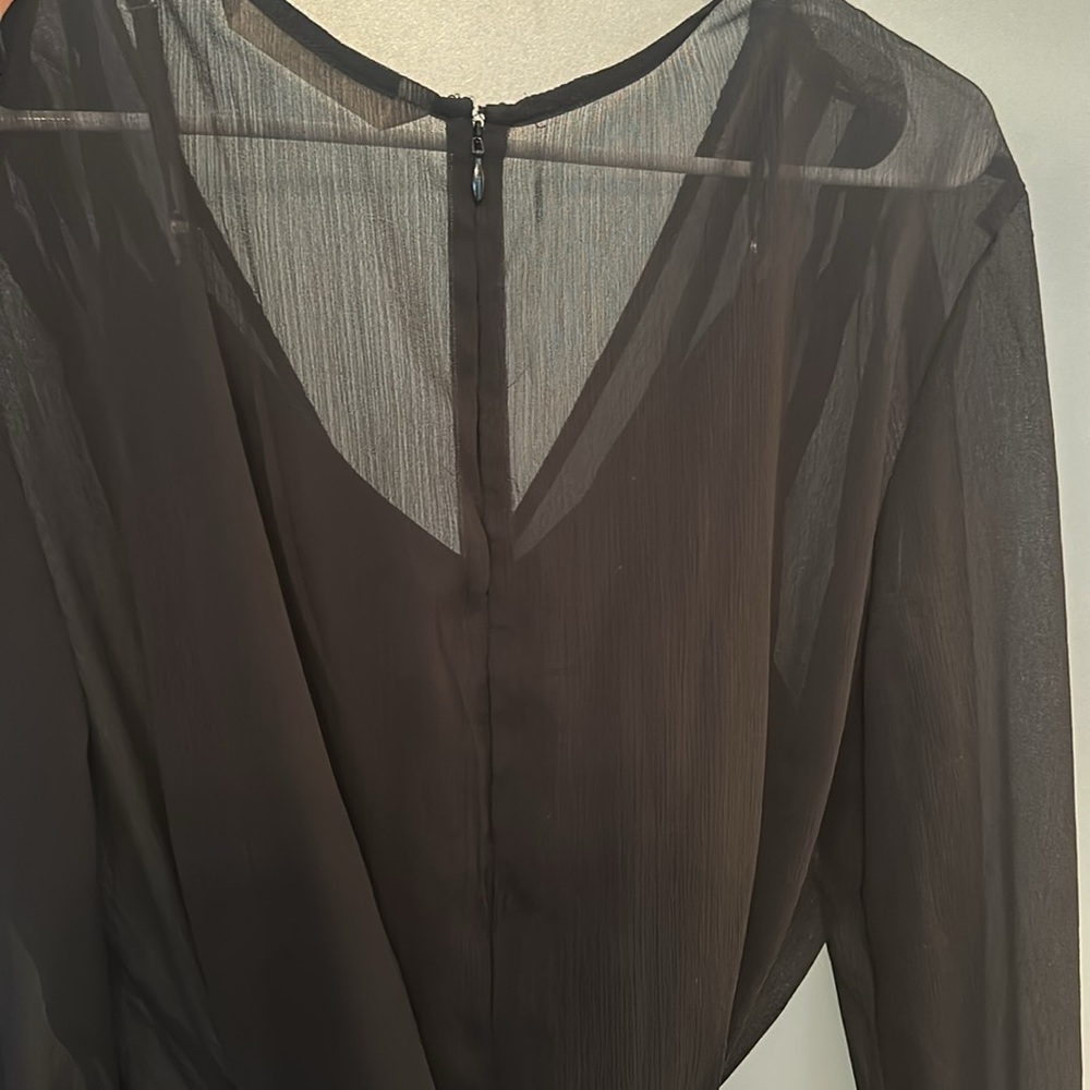 NWOT Black Sheer Peplum Blouse with tie waist - Picture 4 of 4